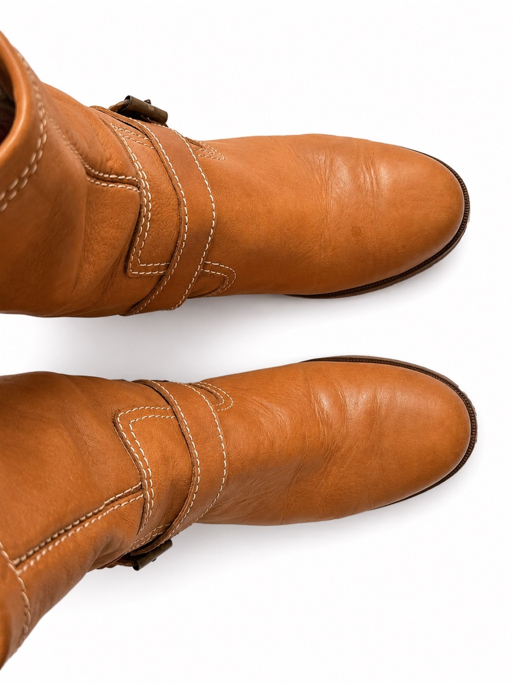 Michael Kors Cognac Leather Moto Ankle Boots | Block Heel | Buckle Detail - Picture 5 of 7